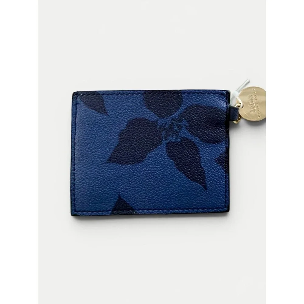 Trina Turk Blue Floral Card Holder Wallet Keychain Charm